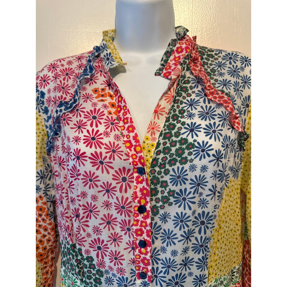 Vilagallo Patchwork Floral Cotton Lined Midi Dress with Ruffle Collar EU 40 VGUC - Picture 2 of 6